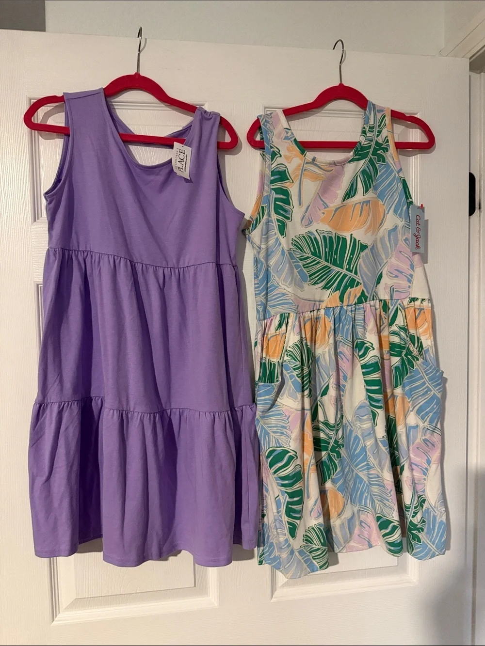 Girls Lavender Tiered Tank Dress & Tropical print dress